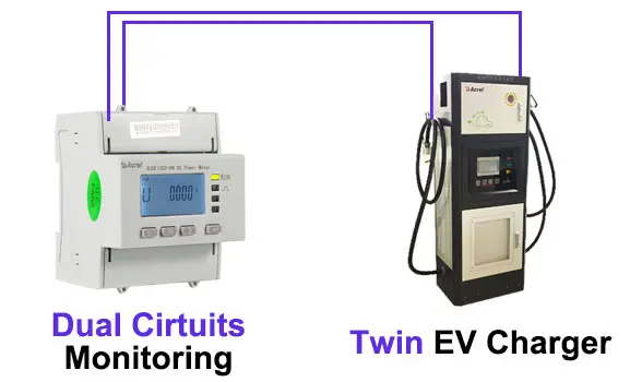 Dual DC circuits monitoring of DJSF1352-RN DC Multi-function&nbsp;Energy Meter used for Twin EV Charger