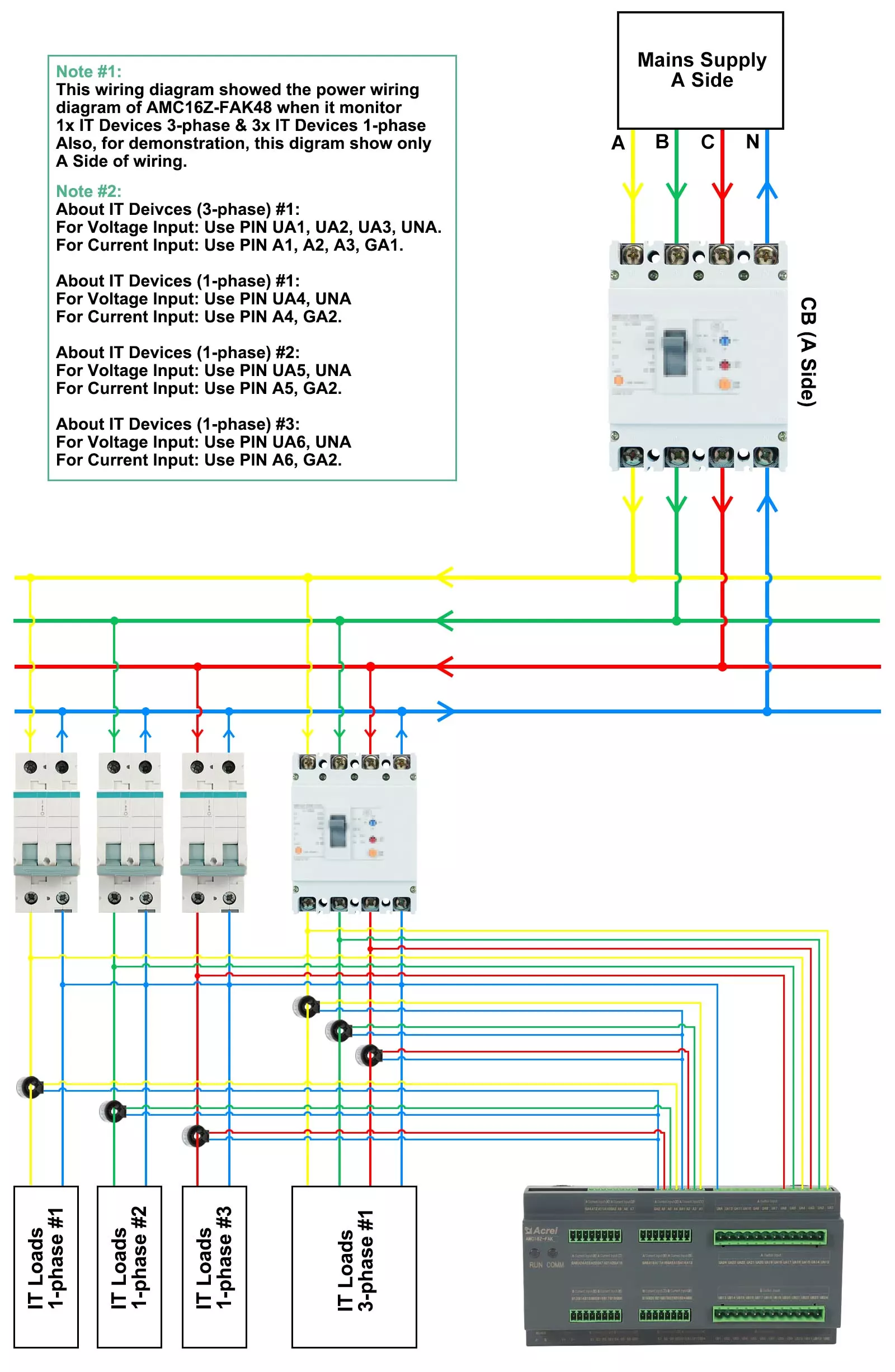 Wiring Diagram of AMC16Z-FAK48 Data Center Multi-circuit Energy Meter