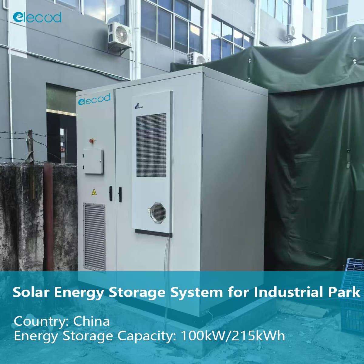 Elecod 100kW 215kWh proyecto de sistema de almacenamiento de energía solar para parque industrial.